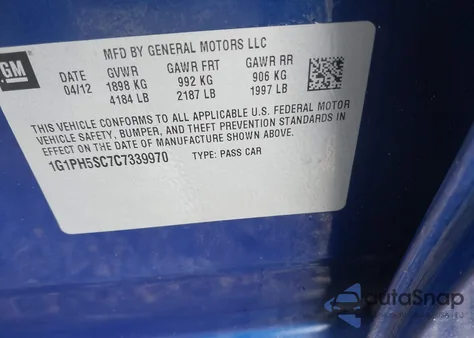 2012 Chevrolet Cruze Ltz из США, поврежденный, VIN 1G1PH5SC7C7339970